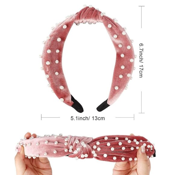 4 Pack Velvet Pearl Headbands for Women Girls Bow Turban Vintage Boho Head Bands - Picture 7 of 8